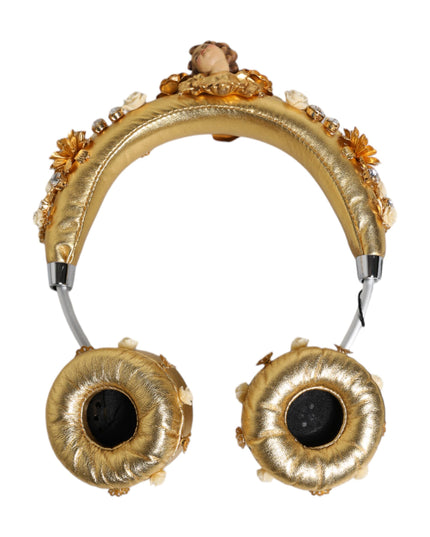 Dolce & Gabbana Gold Leather Floral Crystal Angel Headset Headphones
