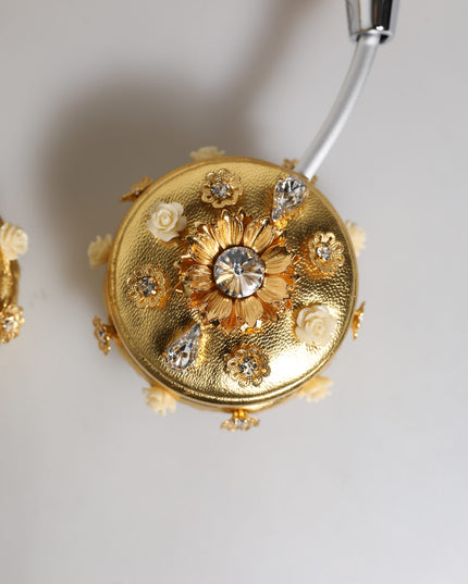 Dolce & Gabbana Gold Leather Floral Crystal Angel Headset Headphones