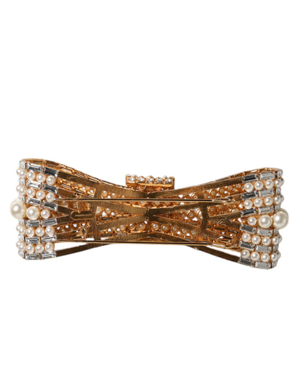 Dolce & Gabbana Gold Tone Brass Bow Crystal FauxPearl Embellished Brooch