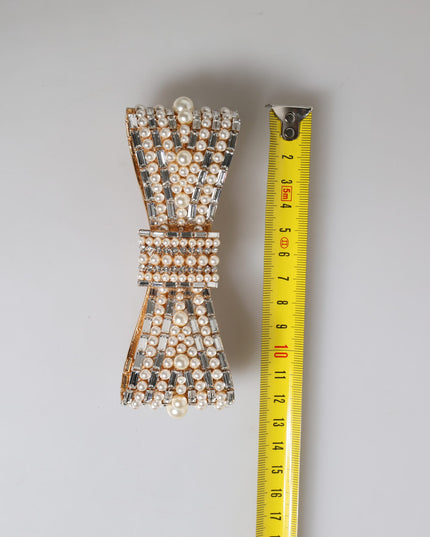 Dolce & Gabbana Gold Tone Brass Bow Crystal FauxPearl Embellished Brooch