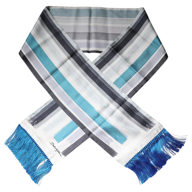Dolce & Gabbana Multicolor Stripes Silk Fringes Neck Foulard Scarf