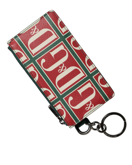 Dolce & Gabbana Green Calf Leather Logo Print Monogram Card Holder Wallet