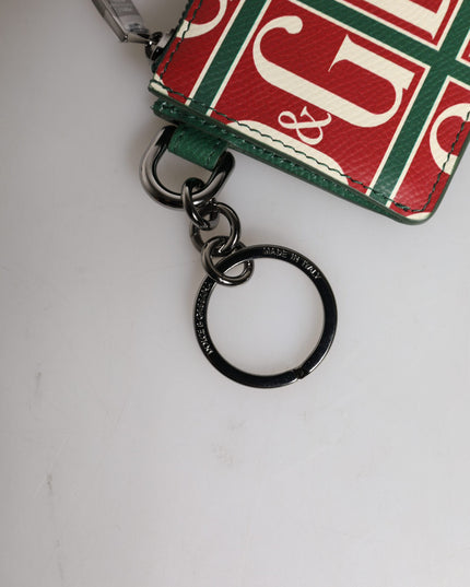 Dolce & Gabbana Green Calf Leather Logo Print Monogram Card Holder Wallet