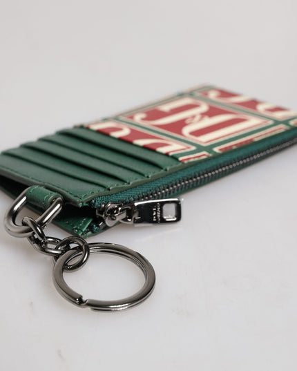 Dolce & Gabbana Green Calf Leather Logo Print Monogram Card Holder Wallet