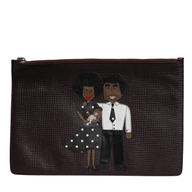 Dolce & Gabbana Brown Leather #DGFAMILY Embellished Men Clutch Pouch Bag