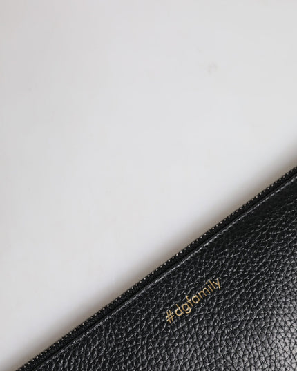 Dolce & Gabbana Black Leather #DGFAMILY Embellished Men Zip Pouch Bag