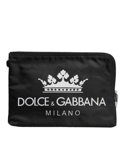 Dolce & Gabbana Black DG Milano Print Nylon Pouch Clutch Bag