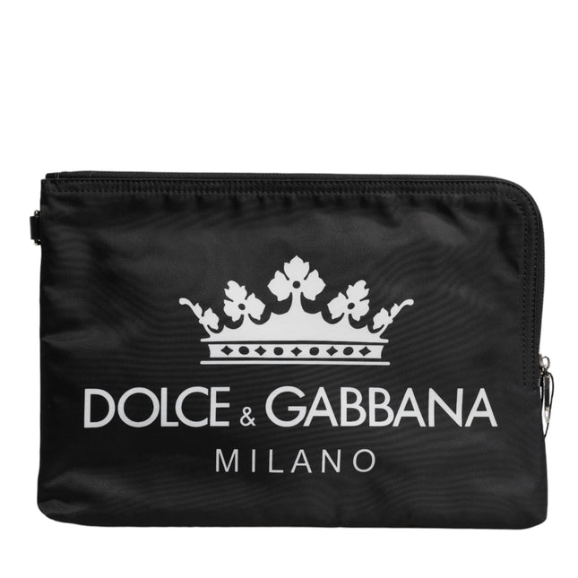 Dolce & Gabbana Black DG Milano Print Nylon Pouch Clutch Bag