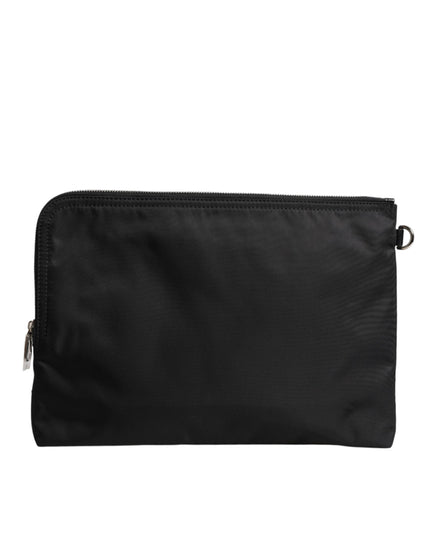 Dolce & Gabbana Black DG Milano Print Nylon Pouch Clutch Bag