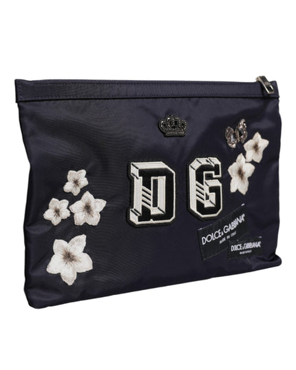 Dolce & Gabbana Blue DG Logo Patch Embellished Pouch Clutch Bag