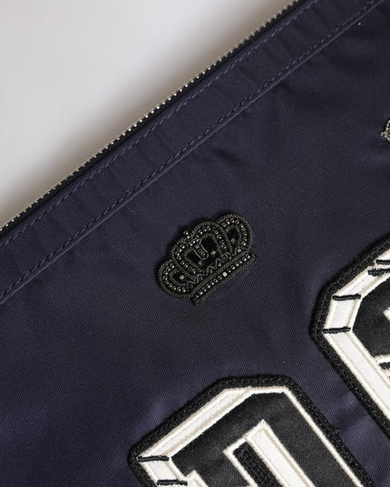 Dolce & Gabbana Blue DG Logo Patch Embellished Pouch Clutch Bag