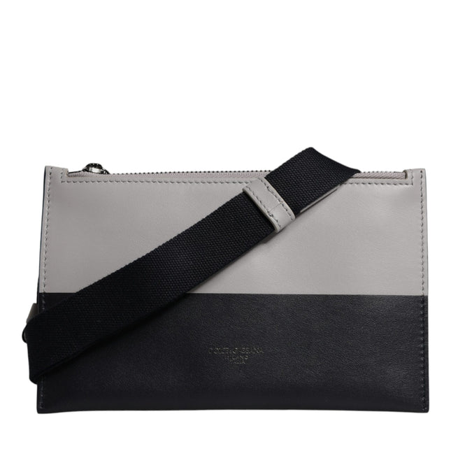 Dolce & Gabbana Black White Leather Logo Embossed Crossbody Bag