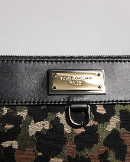 Dolce & Gabbana Multicolor Leopard Jacquard Print Logo Plaque Pouch Bag