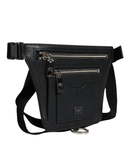 Dolce & Gabbana Black Calfskin Logo Plaque Belt Waist Men Fanny Pack Bag