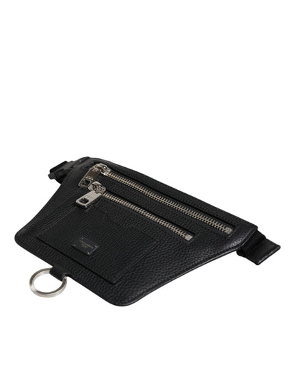 Dolce & Gabbana Black Calfskin Logo Plaque Belt Waist Men Fanny Pack Bag