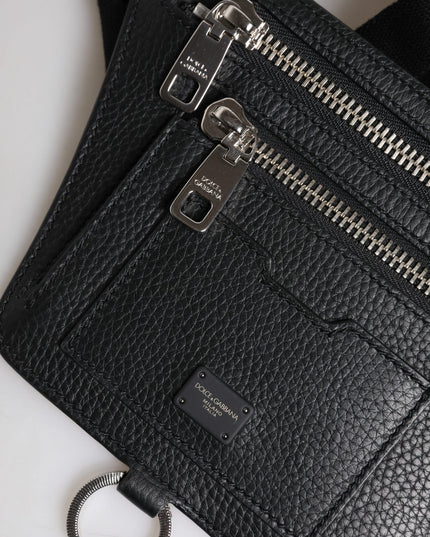 Dolce & Gabbana Black Calfskin Logo Plaque Belt Waist Men Fanny Pack Bag