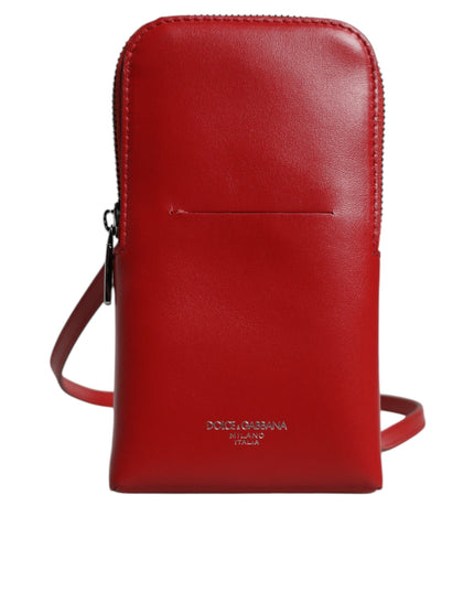 Dolce & Gabbana Red Leather Purse Phone Sling Crossbody Neck Strap Bag