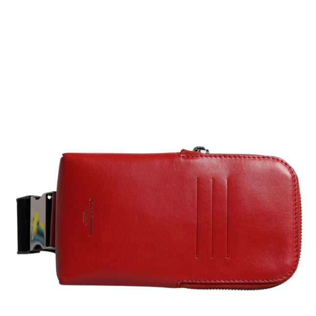 Dolce & Gabbana Red Calfskin Logo Purse Phone Belt Waist Bag
