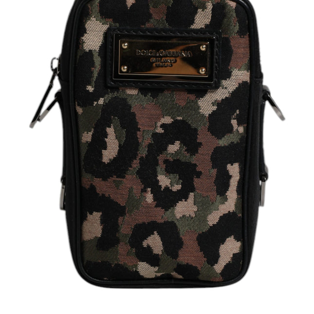 Dolce & Gabbana Multicolor Leopard Jacquard Logo Plaque Neck Strap Bag