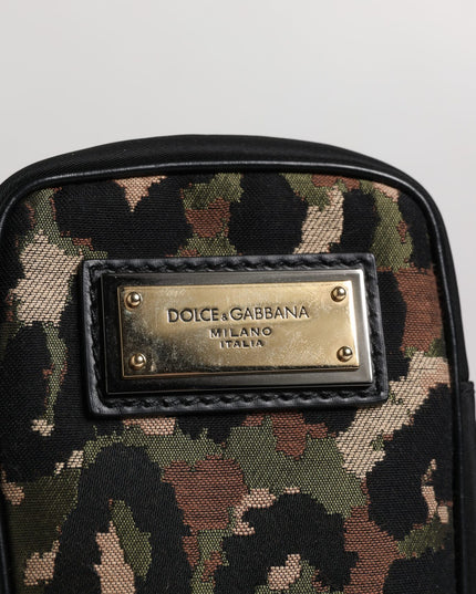Dolce & Gabbana Multicolor Leopard Jacquard Logo Plaque Neck Strap Bag