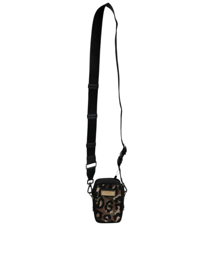 Dolce & Gabbana Multicolor Leopard Jacquard Logo Plaque Neck Strap Bag