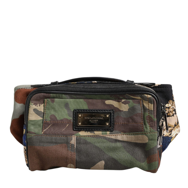 Dolce & Gabbana Multicolor Camouflage Patchwork Logo Waist Fanny Pack Bag