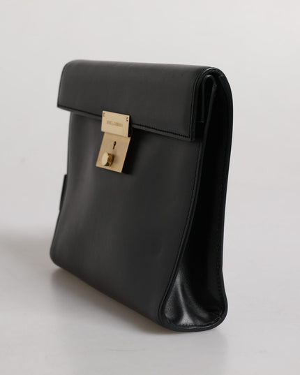Dolce & Gabbana Black Leather Logo Plaque Document Briefcase Bag