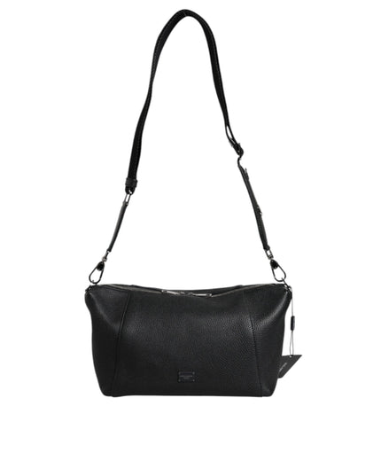 Dolce & Gabbana Black Leather Logo Plaque Shoulder Crossbody Bag