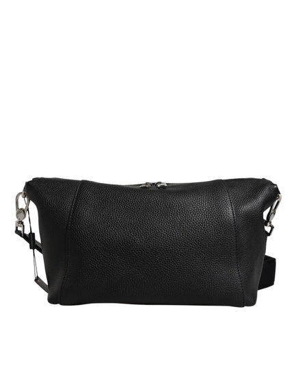Dolce & Gabbana Black Leather Logo Plaque Shoulder Crossbody Bag