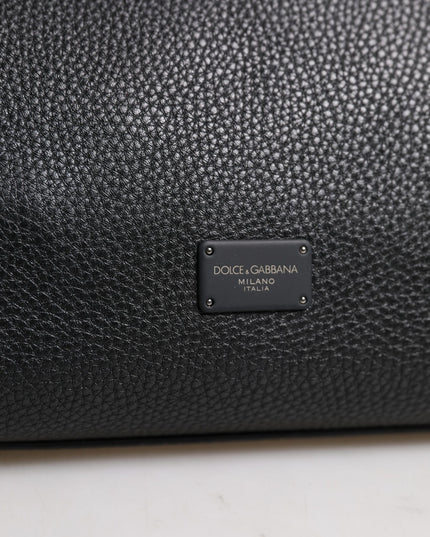 Dolce & Gabbana Black Leather Logo Plaque Shoulder Crossbody Bag