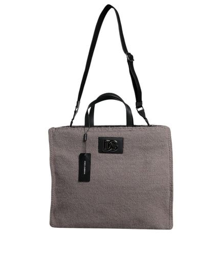 Dolce & Gabbana Grey Alpaca Wool Logo Plaque Tote Shoulder Bag