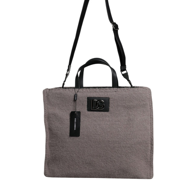 Dolce & Gabbana Grey Alpaca Wool Logo Plaque Tote Shoulder Bag