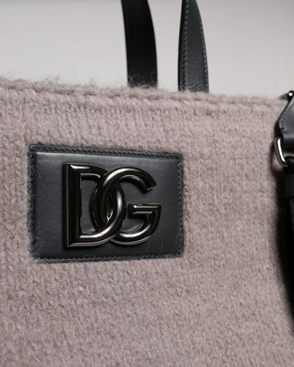 Dolce & Gabbana Grey Alpaca Wool Logo Plaque Tote Shoulder Bag