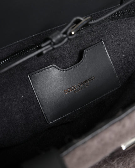Dolce & Gabbana Grey Alpaca Wool Logo Plaque Tote Shoulder Bag