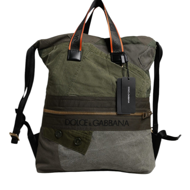Dolce & Gabbana Military Green Patchwork Rucksack Backpack Bag