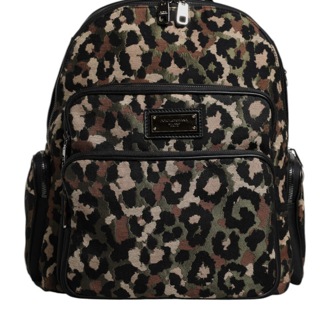 Dolce & Gabbana Multicolor Leopard Print DG Logo Plaque Men Backpack Bag