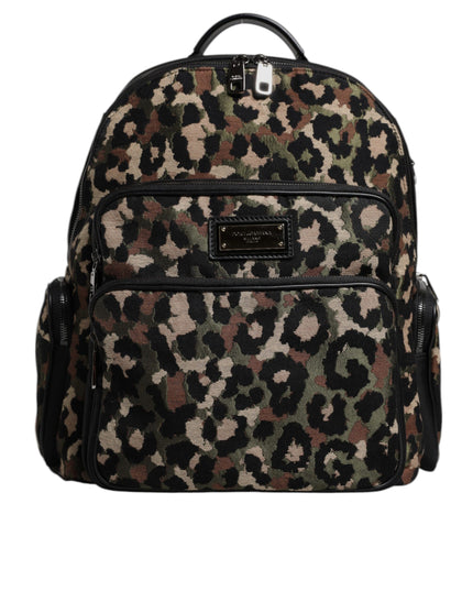 Dolce & Gabbana Multicolor Leopard Print DG Logo Plaque Men Backpack Bag
