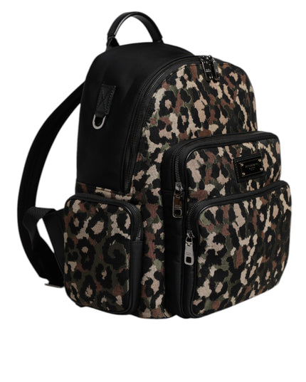 Dolce & Gabbana Multicolor Leopard Print DG Logo Plaque Men Backpack Bag