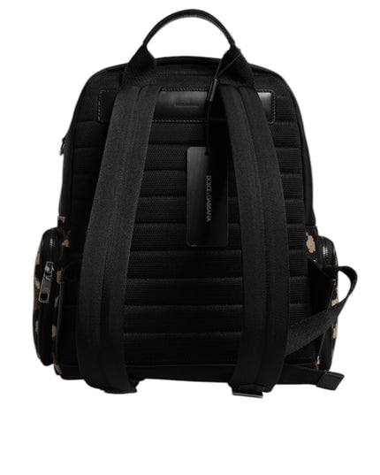 Dolce & Gabbana Multicolor Leopard Print DG Logo Plaque Men Backpack Bag