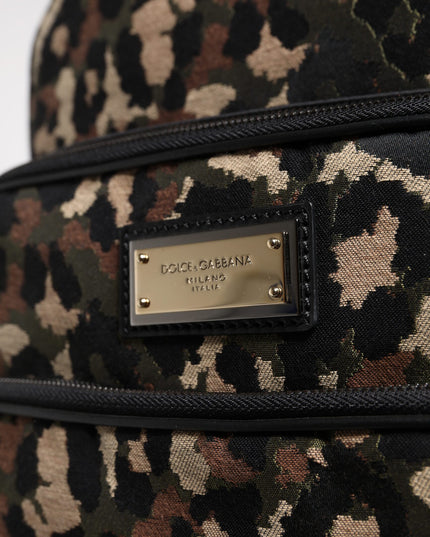Dolce & Gabbana Multicolor Leopard Print DG Logo Plaque Men Backpack Bag