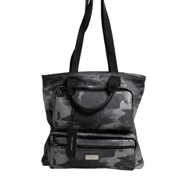 Dolce & Gabbana Gray Camo Cotton Multiple Compartments Tote Bag