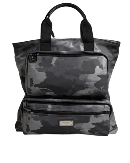 Dolce & Gabbana Gray Camo Cotton Multiple Compartments Tote Bag