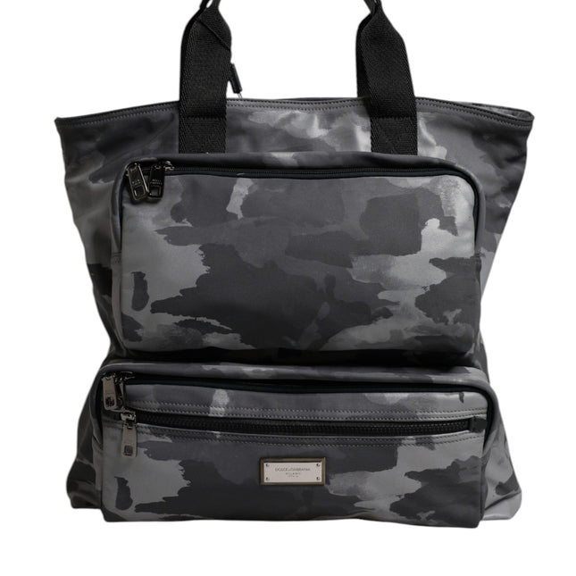 Dolce & Gabbana Gray Camo Cotton Multiple Compartments Tote Bag