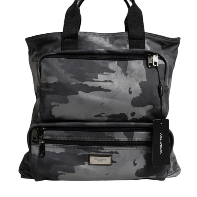 Dolce & Gabbana Gray Camo Cotton Multiple Compartments Tote Bag