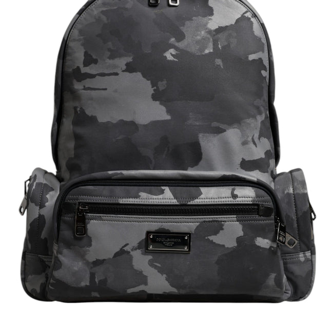 Dolce & Gabbana Gray Cotton Camouflage Logo Plaque Backpack Bag