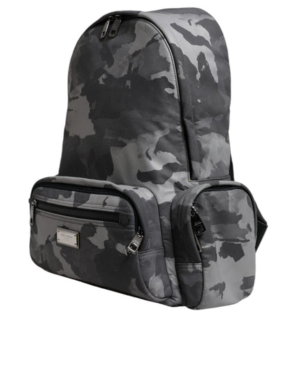 Dolce & Gabbana Gray Cotton Camouflage Logo Plaque Backpack Bag