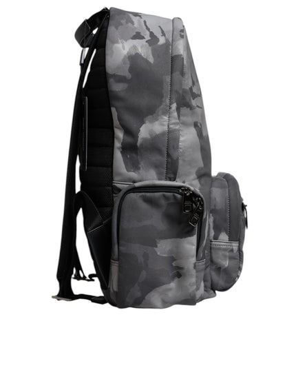 Dolce & Gabbana Gray Cotton Camouflage Logo Plaque Backpack Bag