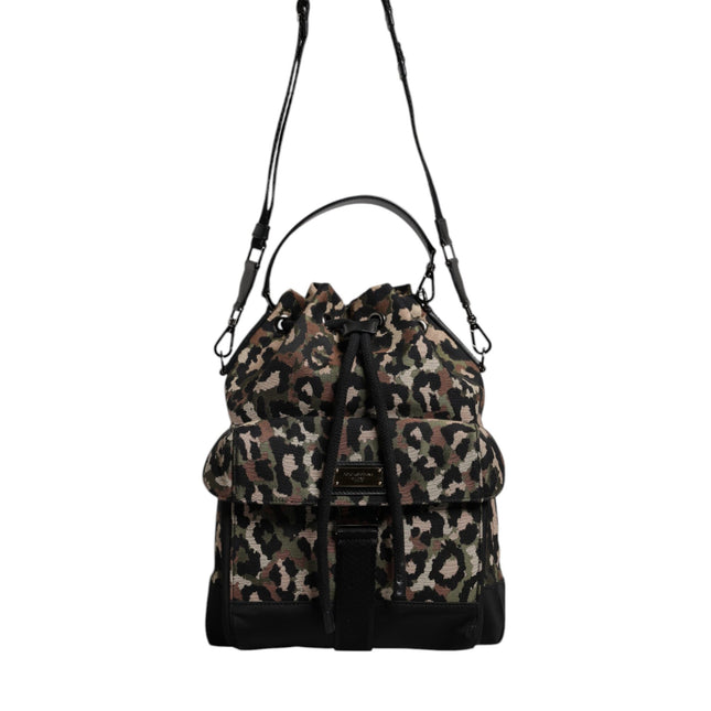 Dolce & Gabbana Multicolor Leopard Cotton Shoulder Bucket Bag