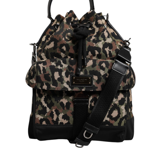 Dolce & Gabbana Multicolor Leopard Cotton Shoulder Bucket Bag