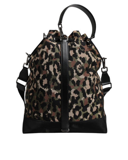 Dolce & Gabbana Multicolor Leopard Cotton Shoulder Bucket Bag